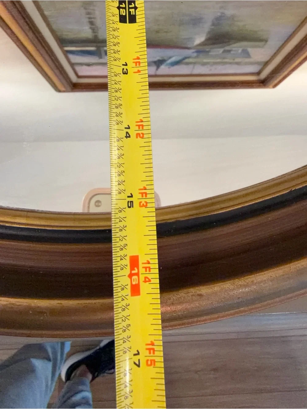 Antique Victorian Walnut Wooden Oval Wall Mirror 21x17” Gold Detail Deep Frame